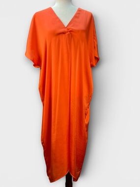 Carolina Oversized Satin Caftan Dress S/M Flowy Resort Beach Lounge Cruise Wear